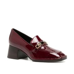 Mid Heel Perrine Loafers From Tory Burch Featuring Dark Red, Leather, Square Toe, Gold-Tone Logo Plaque, Polished Finish, Block Heel And Mid Heel. Size 7 New, Never Worn, But They Were Tried On In Store. There Is A Slight Skuff On The Left Shoe Inner Side. It’s Pictured. Veronica Beard Shoes, Elegant Patent Leather Loafers With Red Sole, Formal Patent Leather Loafers With Red Sole, Elegant Patent Leather Loafers For Office, Burgundy Almond Toe Loafers For Office, Elegant Burgundy Office Loafers, Elegant Patent Leather Slip-on Court Shoes, Elegant Loafers With Red Sole, Slip-on Heels With Red Sole For Work