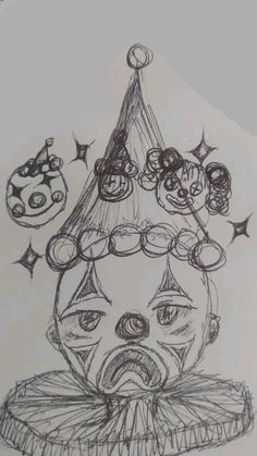 a drawing of a clown's head with many faces