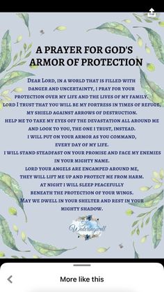 a prayer for god's armor of protection on an iphone screen, with the text above it