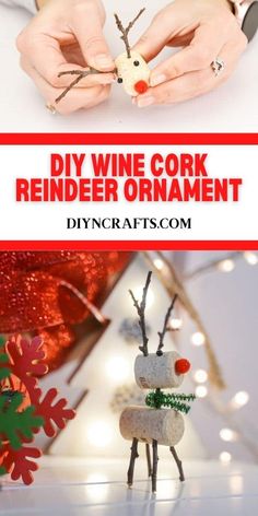 someone is making a reindeer ornament out of wine corks for christmas decorations