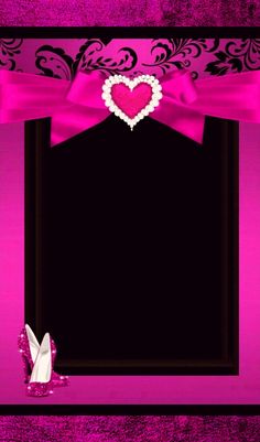 a pink and black frame with a heart on it