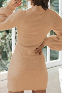 Fashion Elegant Solid Patchwork Basic Half A Turtleneck Waist Skirt Dresses Two Piece Jumpsuit, Long Sleeve Dresses, Maxi Dress Cocktail, Khaki Dress, Fashion Elegant, Sleeve Dresses, Daily Dress, Lantern Sleeve, Fashion Pattern