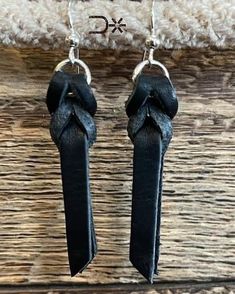 2” long and perfect for everyday wear! These are so light and the real deal!!! Western Style Black Leather Jewelry, Leather Dangle Earrings With Ear Wire, Handmade Black Leather Earrings, Black Leather Drop Earrings, Brown Leather Dangle Earrings, Braided Leather, Wire Earrings, Leather Earrings, Everyday Wear