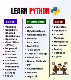 a poster with the words learn python on it