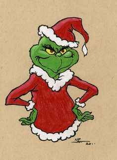 a drawing of the grin face wearing a santa hat and holding his hands on his hips