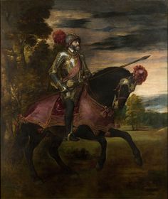 a painting of a man in armor on a horse