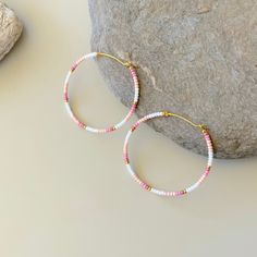 White Hoop Earrings Dimensions: * Hoop diameter - 1.77 inches /4.5 cm * Gold Stainless Steel hoop ear wire * high quality glass beads * very lightweight. These adorable earrings are a fun and lovely jewellery for everyday and night. Perfect for a gift! *Please note due to nature of materials the colours can slightly vary! Made with love and will be shipped with care! How To Make Hoop Earrings, Seed Bead Hoop Earrings, Jewelry Business Card, White Hoop Earrings, Wire Hoop Earrings, Boho Hoop Earrings, Glass Bead Earrings, Beaded Necklace Designs, Hoop Earrings Style