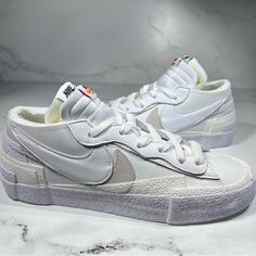 Nike X Sacai Blazer Low White Patent Sail Leather Low Top Sneakers Nwt Msrp $150 Mens Size: 11 Brand New Never Worn, Shoe Box Missing Lid. Ask And I’ll Send With Sold Out Online Accepting Offers White Custom Sneakers With Rubber Waffle Outsoles, Branded Heel Counter Low-top Skate Shoes, White Leather Slip-on Skate Shoes, Nike Leather Slip-on Skate Shoes, White Slip-on Skate Shoes With Textured Sole, Sacai Blazer, Nike X Sacai, Nike Sacai, Blazer Low