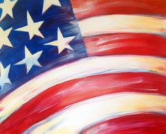 an american flag painted on canvas with red, white and blue stars in the center