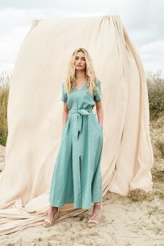 Linen v neck dress VIVIEN Long linen dress with belt A line | Etsy V-neck Linen Midi Dress With Belt, Casual V-neck Linen Dress For Brunch, V-neck Linen Dress For Brunch, Beach Linen V-neck Dress With Tie Waist, Belted V-neck Dress For Summer, Linen Belted V-neck Midi Dress, Belted Linen V-neck Midi Dress, Belted V-neck Linen Midi Dress, Casual Linen V-neck Maxi Dress