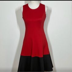 Calvin Klein Black Red Fit & Flare Sleeveless Dress Women’s Size 6 Nwot Fitted Red A-line Sleeveless Dress, Red Fitted Sleeveless Mini Dress, Casual Red Sleeveless Dress For Night Out, Red Casual Sleeveless Dress For Night Out, Calvin Klein Sleeveless Lined Mini Dress, Red Fitted A-line Sleeveless Dress, Calvin Klein Fitted A-line Mini Dress, Casual Knee-length Sleeveless Dress By Calvin Klein, Casual Calvin Klein Knee-length Sleeveless Dress