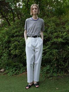 Composition : COTTON 98% SPAN 2%Country of Origin : Republic of Korea Classic White Bottoms For Summer, Classic White Summer Bottoms, White Cotton Ankle-length Pants, Chic White Tapered Leg Bottoms, White Ankle-length Cotton Pants, Classic White Ankle-length Pants, White Ankle-length Classic Pants, White Relaxed Fit Work Pants, White Relaxed Fit Pants For Work