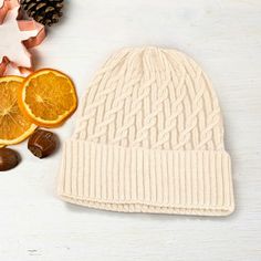 Size : One Size Cream Knitted Bonnet For Winter, Cream Knit Bonnet For Winter, Winter Cream Knit Bonnet, Cream Knitted Winter Hat, Cream Knitted Beanie For Winter, Knitted Cream Beanie For Winter, Winter Cream Knitted Beanie, Cream Knit Beanie Hat, Hand Knitted Cream Beanie For Winter