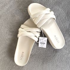 Nwt J. Crew Crisscross Slide Sandals, Size 8, Color Ivory. Very Comfortable And In Perfect Condition! Please Ask Any Questions You May Have Before Purchasing. Reasonable Offers Welcome! White Synthetic Cross Strap Sandals, Fancy Sandals Heels, Foot Wear For Women, Stylish Shoes Heels, Classy Sandals, Elegant Shoes Heels, Fancy Sandals, Slides Outfit, Women Slippers Fashion