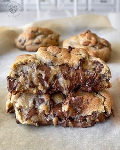 chocolate chip cookies stacked on top of each other