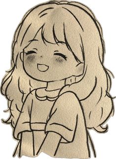 a drawing of a girl with long hair wearing a sweater and smiling at the camera