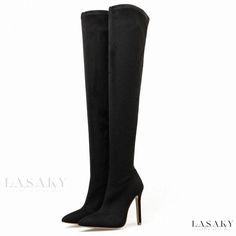 Lasaky - Sexy Over-the-Knee High Heel Boots with Stretchy Long Shaft Fitted Round Toe Knee-high Boots For Club, Black High Shaft Knee-high Boots For Party, Black Knee-high Boots With High Shaft For Party, Black Fitted High Shaft Heeled Boots, Black Knee-high Boots For Party, Fitted Winter Boots For Club, Black High Shaft Fitted Boots, Black Fitted High Shaft Boots, Fitted Black High Shaft Boots