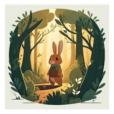 an illustration of a rabbit in the woods