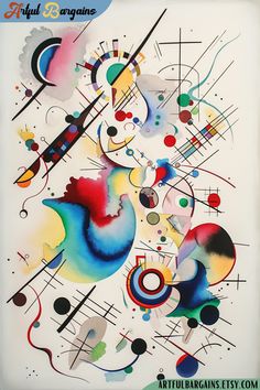 an abstract painting with colorful shapes and lines