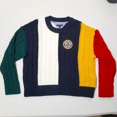 Tommy Hilfiger Women's Cable Knit Sweater Colorblock Embroidery Logo $$$ Free Shipping $$$ Heavyweight Item Specifics Condition: New With Tags: A Brand-New, Unused, And Unworn Item Accents: Embroidered, Logo Features: Heavyweight Character: Tommy Vintage: No Department: Women Neckline: Crew Neck Style: Pullover Sleeve Length: Long Sleeve Material: 100% Cotton Brand: Tommy Hilfiger Theme: Colorful Sleeve Type: Raglan Sleeve Pattern: Color Block Size Ty Navy Cable Knit Crew Neck Top, Preppy Crew Neck Winter Tops, White Tommy Hilfiger Cotton Sweater, White Knit Preppy Tops, White Preppy Knit Tops, Tommy Hilfiger Navy Winter Tops, Tommy Hilfiger White Casual Sweater, Casual White Tommy Hilfiger Sweater, Preppy Long Sleeve Cotton Sweater