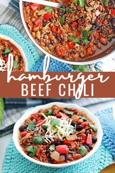 A bowl of hearty hamburger beef chili topped with shredded cheese and fresh cilantro, showcasing its rich texture and comforting flavors. Hamburger Chili Recipe, Easy Ground Beef Chili, Hamburger Chili, Ground Beef Chili Recipe, Stovetop Chili, Homemade Chili Recipe, Ground Beef Chili, Beef Chili Recipe, Easy Ground Beef