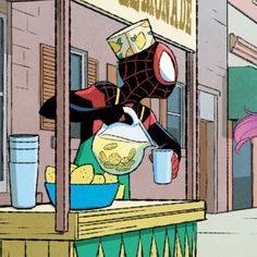 spider - man is getting ready to eat his lunch