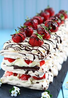 a dessert with strawberries and cream on it