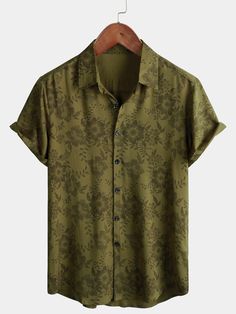 Men's Vintage Floral Green Short Sleeve Cool Retro 70s Summer Button U – Atlanl Cheap Bohemian Button-up Shirt, Floral Summer Button Shirt, Cheap Green Bohemian Shirt, Cheap Embroidered Green Shirt, Cheap Floral Print Button-up Shirt, Cheap Vintage Green Shirt, Affordable Retro Green Shirt, Cheap Botanical Short Sleeve Shirt, Cheap Green Vintage Blouse