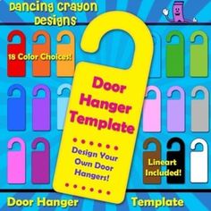 the door hanger template for dancing crayon designs is available in multiple colors