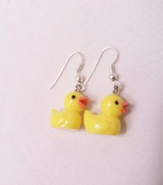 mini plastic duck earrings Silly Earrings, Plastic Duck, Duck Earrings, Quack Quack, Yellow Duck, Rubber Ducky, Sweet Gifts, Small Cards, Metal Earrings