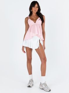 Top Main: 100% polyester Lining: 100% cotton Plunging neckline Adjustable tie shoulder straps Elasticated band at bust Open back Gathered waist Non-stretch Partially lined Preppy Shirt, Virgo Women, Baby Crop Top, Heart Flutter, Singlet Tops, Pink Formal Dresses, Woman Weaving, Strapless Tops, Loungewear Sets