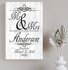 a white canvas with the words mr and mrs on it