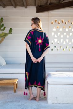 Flashy Navy Blue Embroidered Cotton Caftans for Women, Women's Kaftan, Free Size Caftan, Summer Kaftan, Cotton Caftans for Women - Etsy Egypt Cotton Caftan, Free Size, Navy Blue, Navy, Womens Dresses, Dresses, Blue