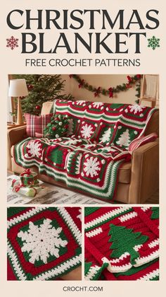 Find free crochet patterns for Christmas blankets to bring holiday spirit to your space. Great for crafting unique seasonal decor! Crochet Christmas Afghan Patterns Free, Christmas Crochet Blanket Patterns Free, Christmas Afghans Crochet Patterns Free, Christmas Crochet Blanket Patterns, Free Crochet Patterns For Christmas, Christmas Blanket Crochet, Crochet Patterns For Christmas, Crochet Quilts, Snowflake Blanket