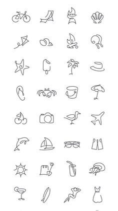 a set of hand drawn icons with different shapes and sizes, all in one line