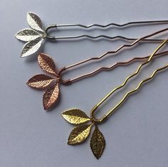 Simply designed three hair pins with leaves will successfully decorate different hair style for different occasions: weddings, first communion, Prom event or just for daily wearing. Set of three hair pieces is available in gold, rose gold and silver color and costs 25 euro, free shipping. Please select your color in the drop down menu. Feel free to contact me directly if you would like to add more leaves or more sparkles with glass beads, pearl beads. TalinaStudio loves creating the most unique Prom Hair Pieces, Hair Pieces Bridal, Hair Pieces Wedding, Prom Hair Jewelry, Leaf Hair Piece, Gold Hair Piece, Bridesmaid Hair Pieces, Prom Event, Leaf Headpiece