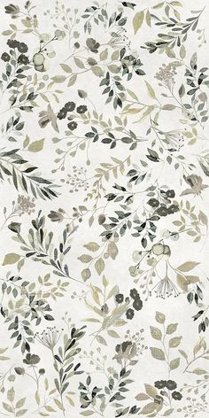 a white and green wallpaper with leaves on it