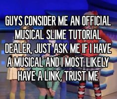 two people standing next to each other in front of a blue background with the words guys consider me an official musical slime