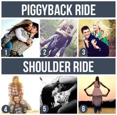 some pictures with the words piggyback ride and other things to see on them