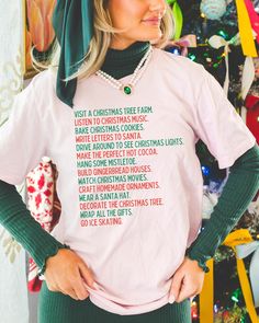 Tee Shirt: Cute Christmas List Digital Art Collage Design Super Soft, Cozy Tee 100% Cotton (Heather Colors are 90% Cotton, 10% Polyester) Machine Wash Warm -------- SIZING: Width x Length x Sleeve Length (Inches) XS: 16.5 x 27.01 x 8.62 S: 17.99 x 27.99 x 8.9 M: 20 x 29.02 x 9.17 L: 22.01 x 30 x 9.45 XL: 24.02 x 31.02 x 9.72 2XL: 25.98 x 32.01 x 10 3XL: 27.99 x 32.99 x 10.39 4XL: 30 x 33.98 x 10.79 -------- PRINT ON DEMAND: We are obsessed with Print on Demand! As a small family (okay one person White Christmas Text Print Tops, Christmas Crew Neck Top With Text Print, Christmas Pink T-shirt With Letter Print, Pink Christmas T-shirt With Letter Print, Christmas Crew Neck T-shirt With Text Print, Christmas Text Print Crew Neck T-shirt, Christmas Graphic Tee With Text Print, Christmas T-shirt With Text Print For Gifting, Christmas Text Print T-shirt Gift