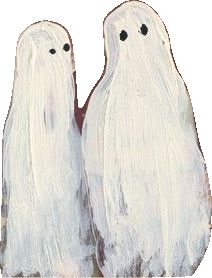 two white ghost figurines standing next to each other