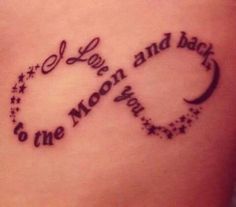 a woman's stomach with a tattoo saying love and back to the moon