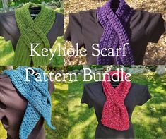 The Keyhole Scarf Crochet Pattern Bundle contains 4 keyhole scarf designs that are stylish, timeless, and practical.  The bundle contains enough variety to appeal to any style, and work up quickly so you can make all four in a weekend. Each uses simple stitches to create beautiful texture.  The Cranmore scarf uses worsted weight (Category 4) yarn and features a lovely double keyhole.  It will not only keep you warm but is the perfect accessory to finish off a fall outfit, when the weather is coo Keyhole Scarf Crochet Pattern, Keyhole Scarf Pattern, Keyhole Scarf, Scarf Designs, Cooling Scarf, Scarf Crochet, Timeless Classic Style, Scarf Knitting Patterns, Scarf Crochet Pattern