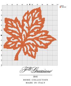 a cross stitch pattern with an orange leaf in the center and text that reads, first autumn