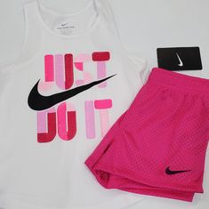 Nwt Bin S White Sports Shorts For Spring, White Sporty Workout Sets, Pink Athleisure Set For Summer, White Casual Sports Sets, Playful Nike Cotton Bottoms, Nike White Summer Sets, White Nike Summer Sets, Nike Casual White Sets, Nike White Casual Sets