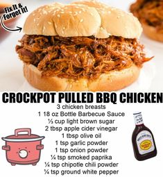 the recipe for crockpot pulled bbq chicken is shown