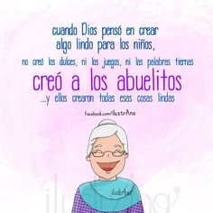 an older woman sitting in front of a pink background with the words'crea la los abuelitos '