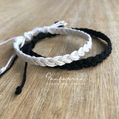 "These lovely bracelets are made with hemp cord. Designed for couples. The \"Hers\" bracelet closes to around 6.5\". It opens to around 9\" inches. The \"His\" bracelet closes to around 7\". It opens to around 10\" inches." White Friendship Bracelets With Waxed Cord, White Braided Bracelets With Adjustable Waxed Cord, White Braided Bracelet With Adjustable Waxed Cord, White Waxed Cord Friendship Bracelets, White Braided Friendship Bracelets, White Braided Friendship Bracelet, White Braided Bracelet For Friendship, Diy Bracelets For Boyfriend, His And Hers Bracelets