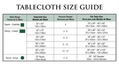 the tablecloth size guide is shown in green