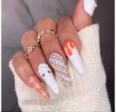 Halloween Sweater Nails, Elegant Halloween Nails, Halloween Nails Orange, Secret Nails, Halloween Acrylic, Cow Nails